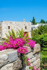 Mugla, Turkey, 25 July 2012: Beautiful exterior of authentic Stone Bodrum Mansion, Halicarnassus