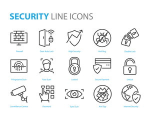 set of security line icons, such as protect, password, lock