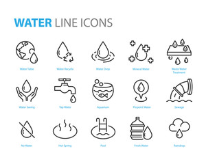 set of water icons ,such as  water drop, treatment, sewage, recycle, fresh, save