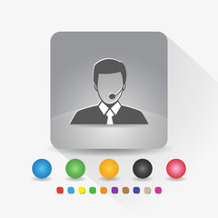 Male customer service icon. Sign symbol app in gray square shape round corner with long shadow vector illustration and color template.