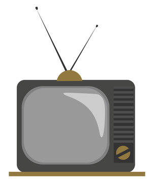 Clipart Of An Old Fashioned TV With Two Attachable Antennas Set On Isolated White Background, Vector Or Color Illustration.