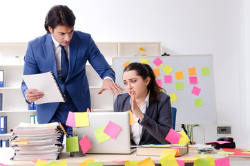 Two colleagues employees working in the office 