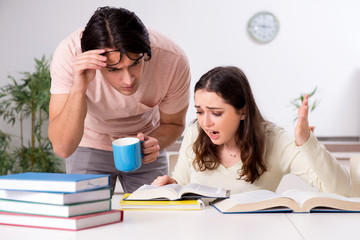 Students preparing for exam together at home 