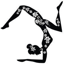 Practicing Yoga. Vector Illustration of a Woman Making Fitness Exercise. Silhouette with flower cut design
