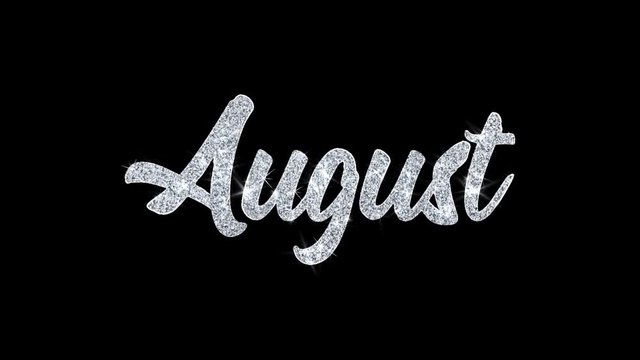 August Blinking Text Greetings card Abstract Blinking Sparkle Glitter Particle Looped Background. Gift, card, Invitation, Celebration, Events, Message, Holiday Festival