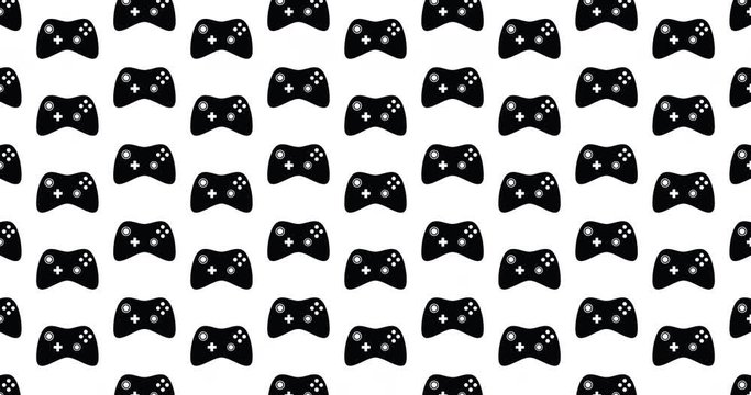 Modern video game controllers background video clip motion backdrop video in a seamless repeating loop. Black and white illustrated video games background gaming themed high definition motion clip