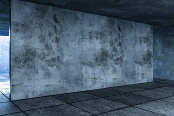 3d rendering, the abandoned empty room at night.