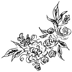 Hand drawn abstract set of rose or peonies flowers isolated on white. Floral design elements for your wedding invitation and greeting card. Hand drawn illustration. Line art. Sketch