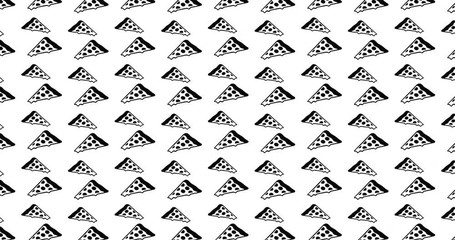 Pizza slices background video clip motion backdrop video in a seamless repeating loop. Black & white pizza icon pattern pizzeria restaurant & party themed white background high definition clip