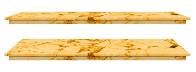 Marble table, counter top gold surface, Stone slab for display products isolated on white...