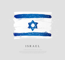 Flag of Israel. Vector illustration on a gray background. Brush strokes