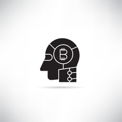 bitcoin and robotic head icon