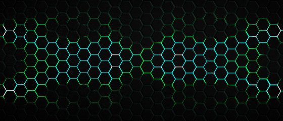 dark hexagon background and green light