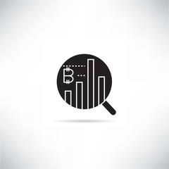 magnifier glass and bitcoin graph analysis concept icons