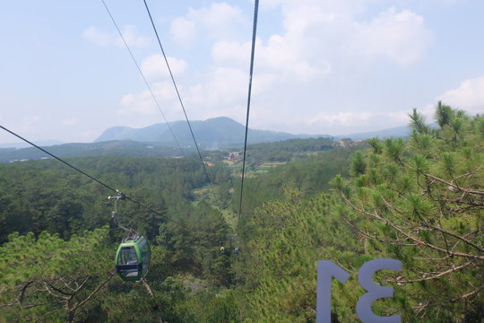 Top View Cable Car On Green Wallpaper Background