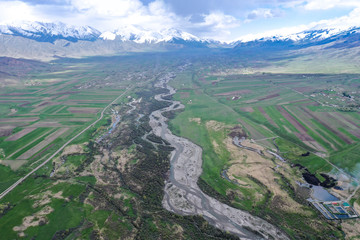 Aerial view to Mount  in Kyrgyzstan