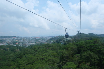 Top view cable car on nature background