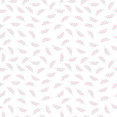 grey and pink branches on white background. seamless pattern.