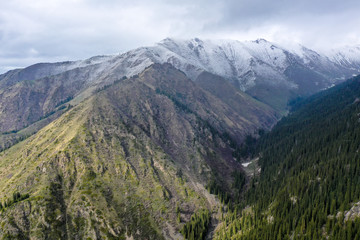Aerial view to Mount  in Kyrgyzstan
