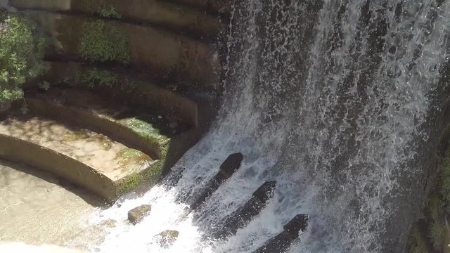 Closeup of Artificial Waterfall in Rhodes,  Epta Piges. Slow Motion.