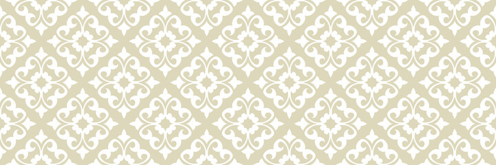 Floral print. White pattern on olive green seamless background