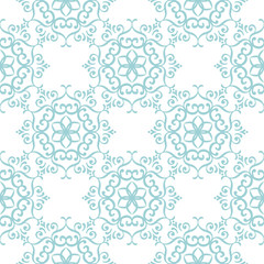 Floral seamless blue pattern on white background