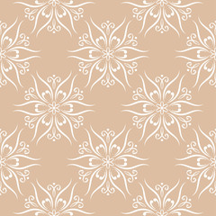 Floral seamless pattern. White flowers on brown beige background