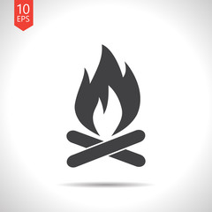 Burning bonfire illustration. Camping and traveling vector icon