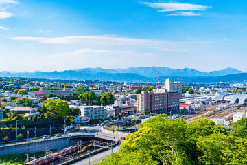 小田原城から小田原駅を見る