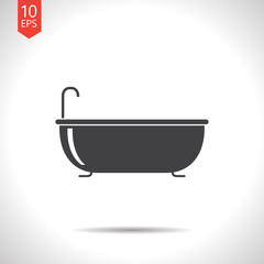 Bathtub with faucet illustration. Bathroom flat vector icon