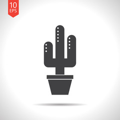 Cactus in flower pot illustration. Household flat vector icon