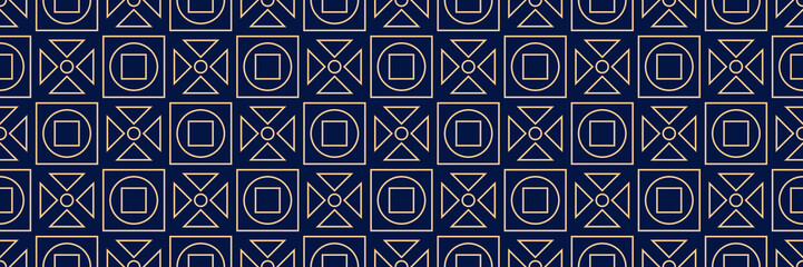 Dark blue seamless background with geometric golden pattern