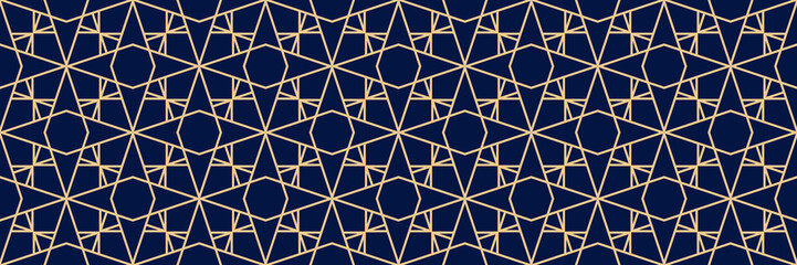 Seamless background. Golden blue geometric pattern