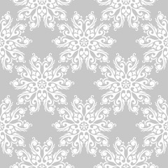  Floral pattern. Seamless white flowers on gray background