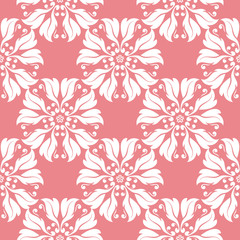  Floral seamless pattern. White flowers on pale pink background