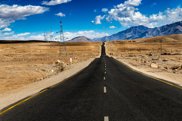 Long road from Leh to Kargil with mountain and blue sky in Leh-Ladakh