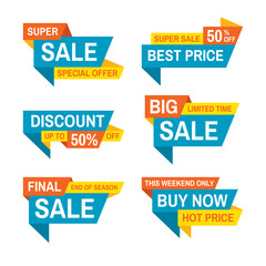 Sale tag vector badge design. Discount abstract sticker collection. Special offer, best price, buy now. 