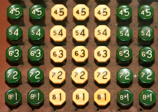 Keys of adding machine. Old vintage adding machine.