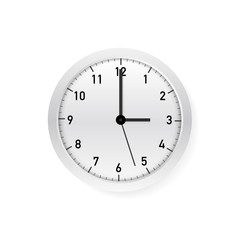 Vector simple classic White and white round wall clock. Vector illustration.