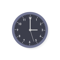 Vector simple classic black and white round wall clock. Vector stock illustration.