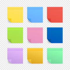 Sticky colored notes. Post note paper. Vector stock illustration.