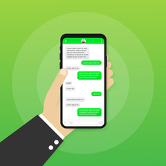 Chat Interface Application with Dialogue window. Clean Mobile UI Design Concept. Sms Messenger. Vector stock illustration.