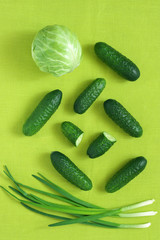 Total green still life of fresh vegetables