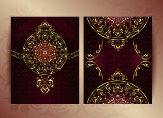 Vintage background mandala card with golden lace ornaments and art   deco floral decorative elements