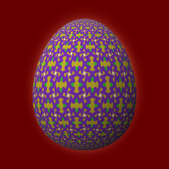 Happy Easter - Frohe Ostern, Artfully designed and colorful easter egg, 3D illustration on red background