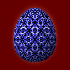 Happy Easter - Frohe Ostern, Artfully designed and colorful easter egg, 3D illustration on red background