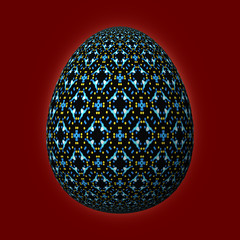 Happy Easter - Frohe Ostern, Artfully designed and colorful easter egg, 3D illustration on red background