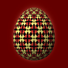 Happy Easter - Frohe Ostern, Artfully designed and colorful easter egg, 3D illustration on red background