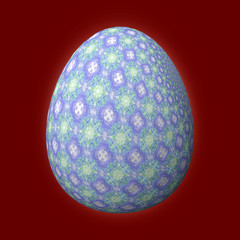 Happy Easter - Frohe Ostern, Artfully designed and colorful easter egg, 3D illustration on red background