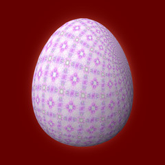 Happy Easter - Frohe Ostern, Artfully designed and colorful easter egg, 3D illustration on red background